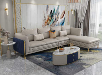 Luxuriöse Wohnzimmer Eckgarnitur Ecksofa Eckcouch Sofa Polster Ecke Couch Leder